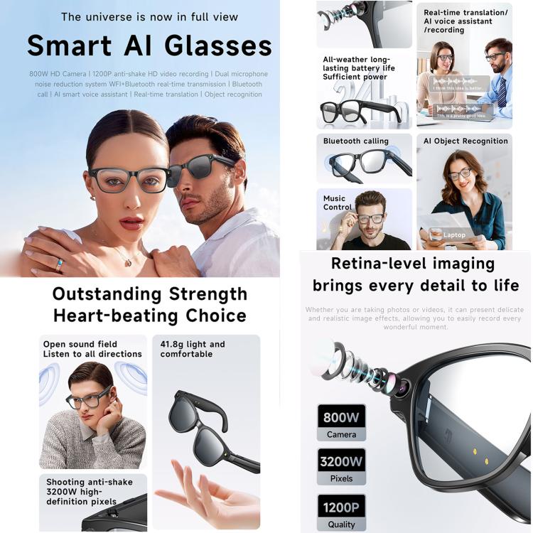 AI Smart Glasses with 8MP HD Camera