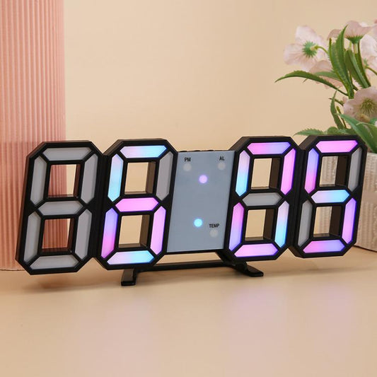 RGB Multicolor Electronic Wall Clock 3D Luminous Alarm Clock Living Room Digital Clock